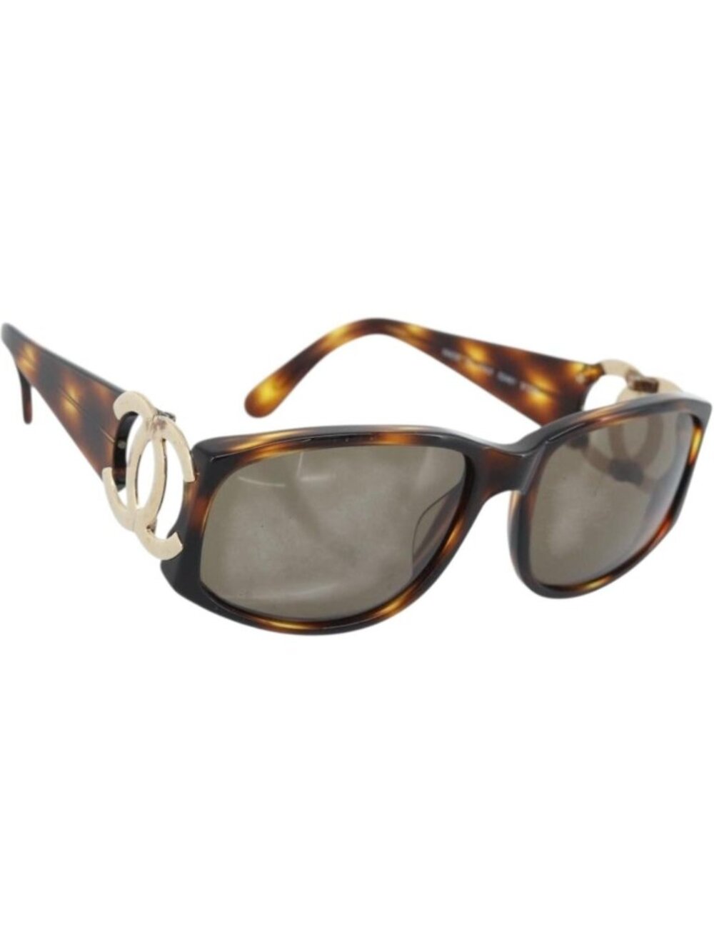 CHANEL Tortoise Pattern Sunglasses Plastic Brown Gold CC